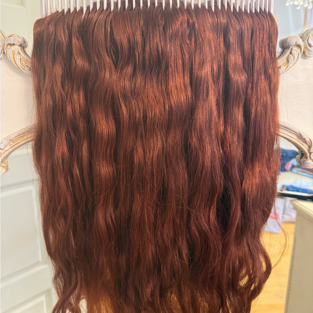 BELLAMI Human Hair Crimson Red Seamless Clip-In Extensions 20” 192 gram 5-Piece